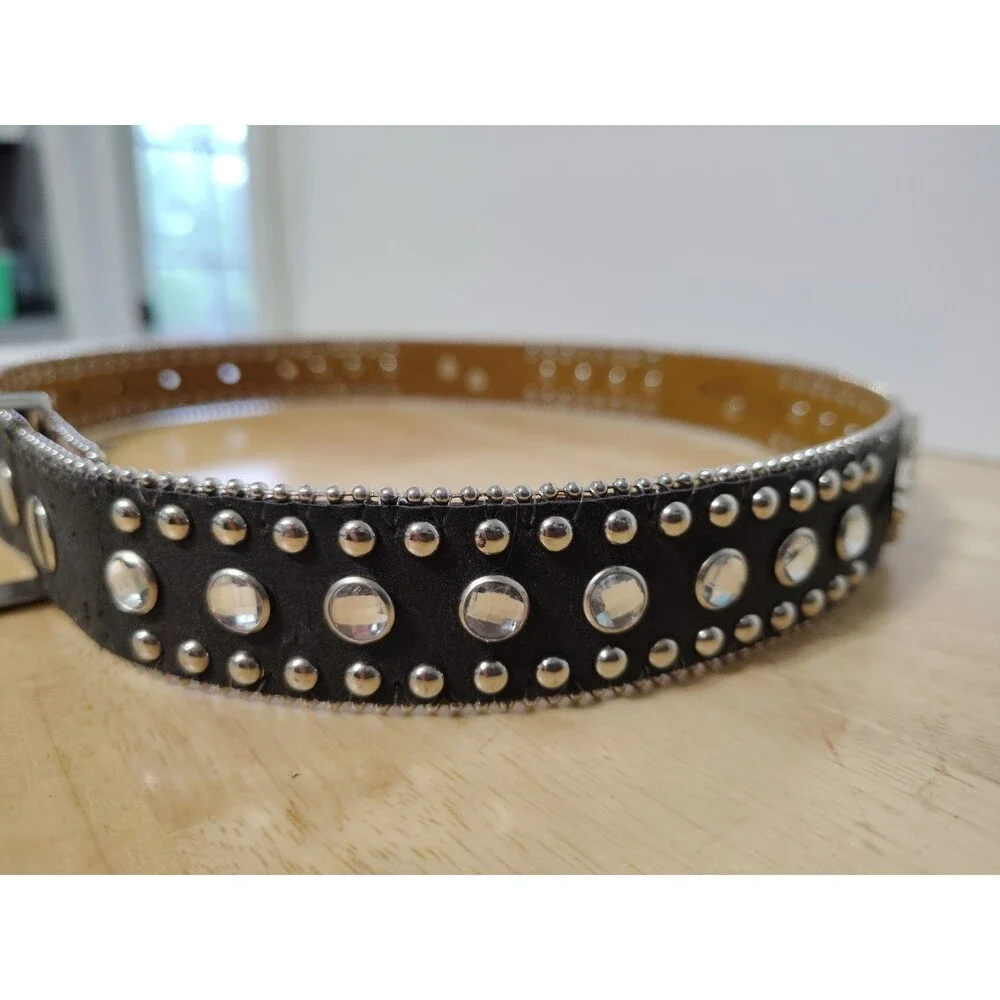 Nocona Girls Rhinestone Black Leather Western Belt Size 24 N4427601 No Buckle